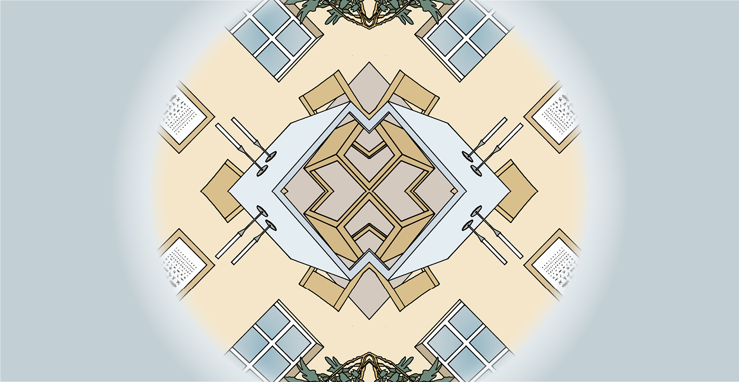 Illustration af stue, der vises som Kalejdoskopisk